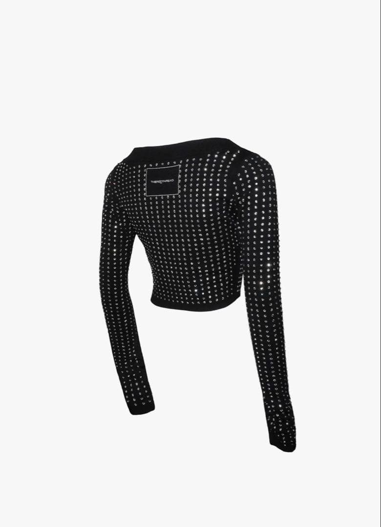 トップス THEREDTHREAD rhinestone cardigan cropped