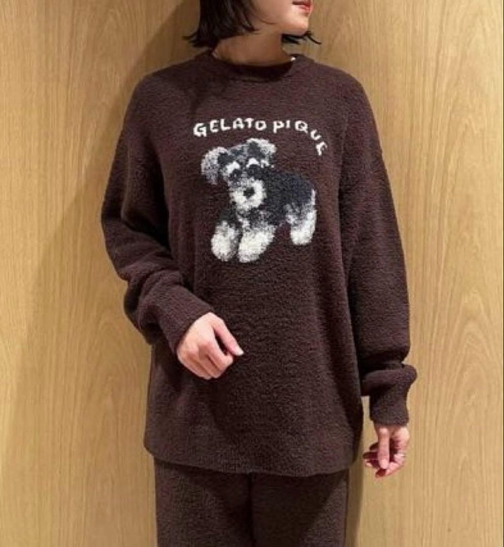 【新品】ジェラートピケ　シュナウザー柄ジャガードプルオーバー&ロングパンツセット