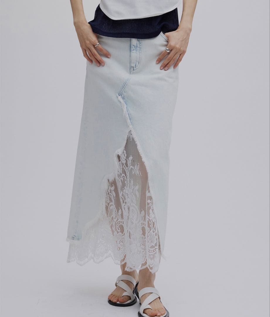 スカート Ameri REMAKE LIKE DENIMLACE LAYEREDSKIRT
