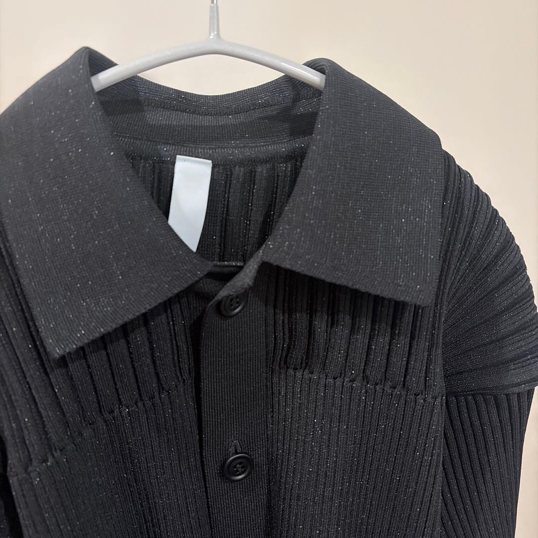 トップス FLUTED GLITTER CROPPED SHIRT CARDIGAN