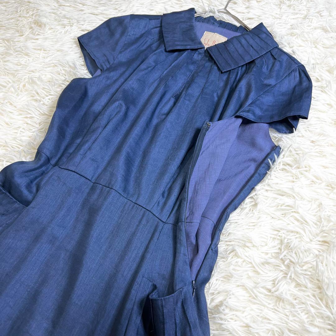 極美品✨シビラ ひざ丈ワンピース フレンチスリーブ シルク混 リネン リボン L