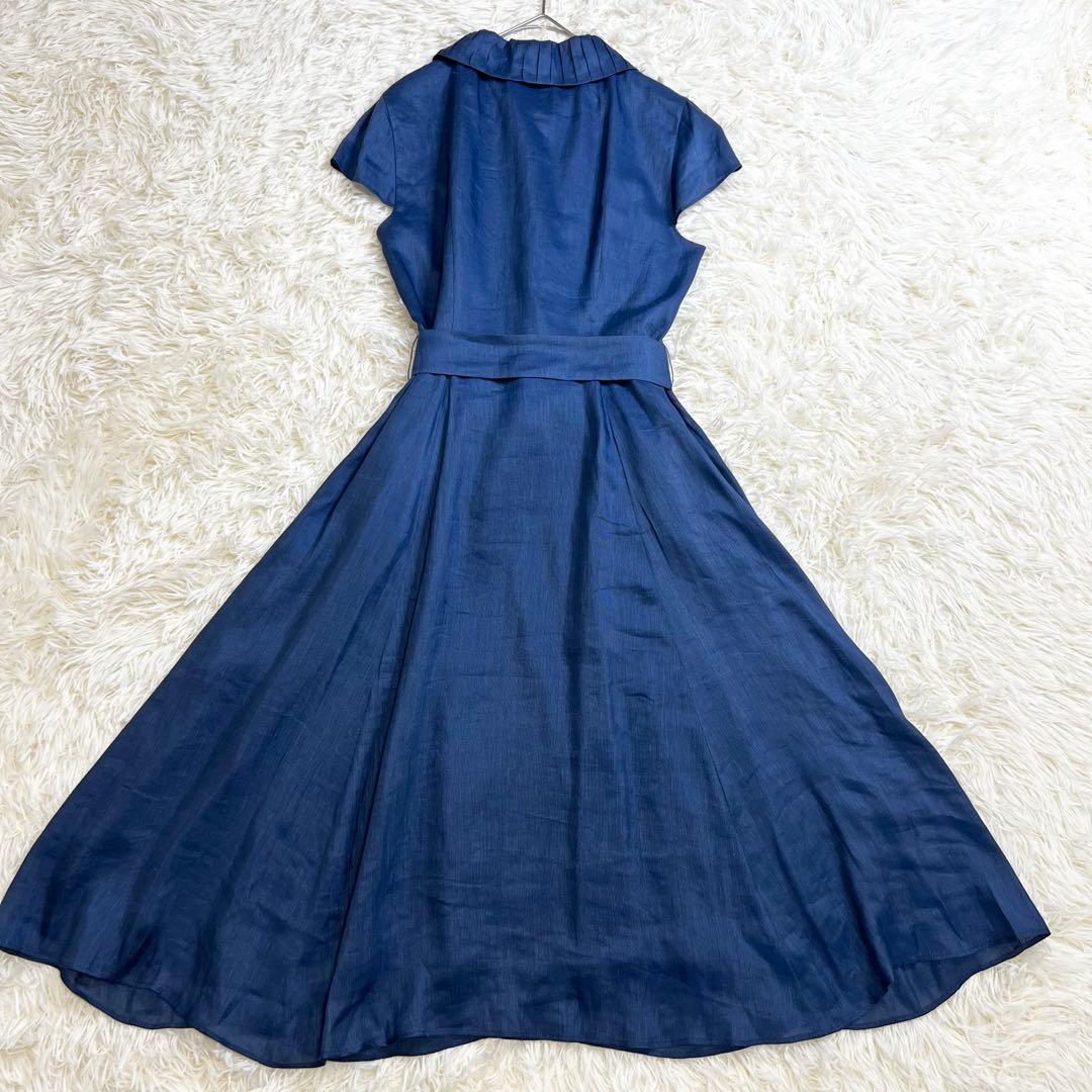 極美品✨シビラ ひざ丈ワンピース フレンチスリーブ シルク混 リネン リボン L