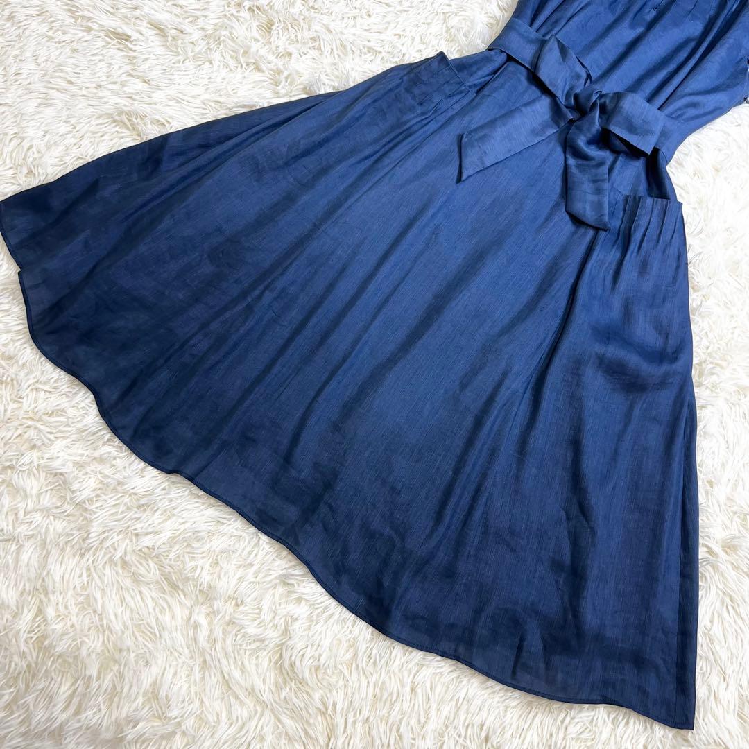 極美品✨シビラ ひざ丈ワンピース フレンチスリーブ シルク混 リネン リボン L