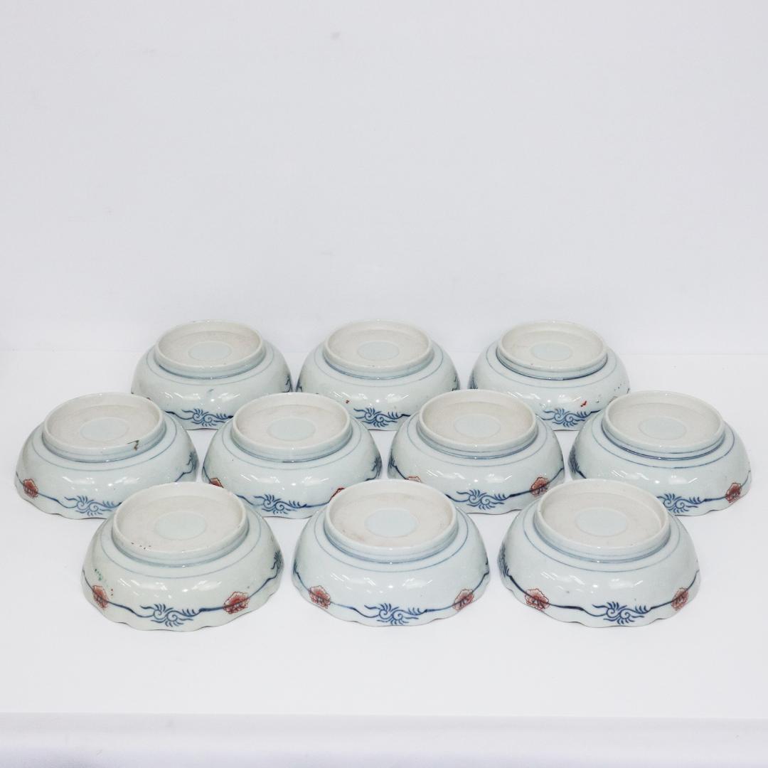 伊万里　膾皿 10客 染付 金彩 花鳥 山水