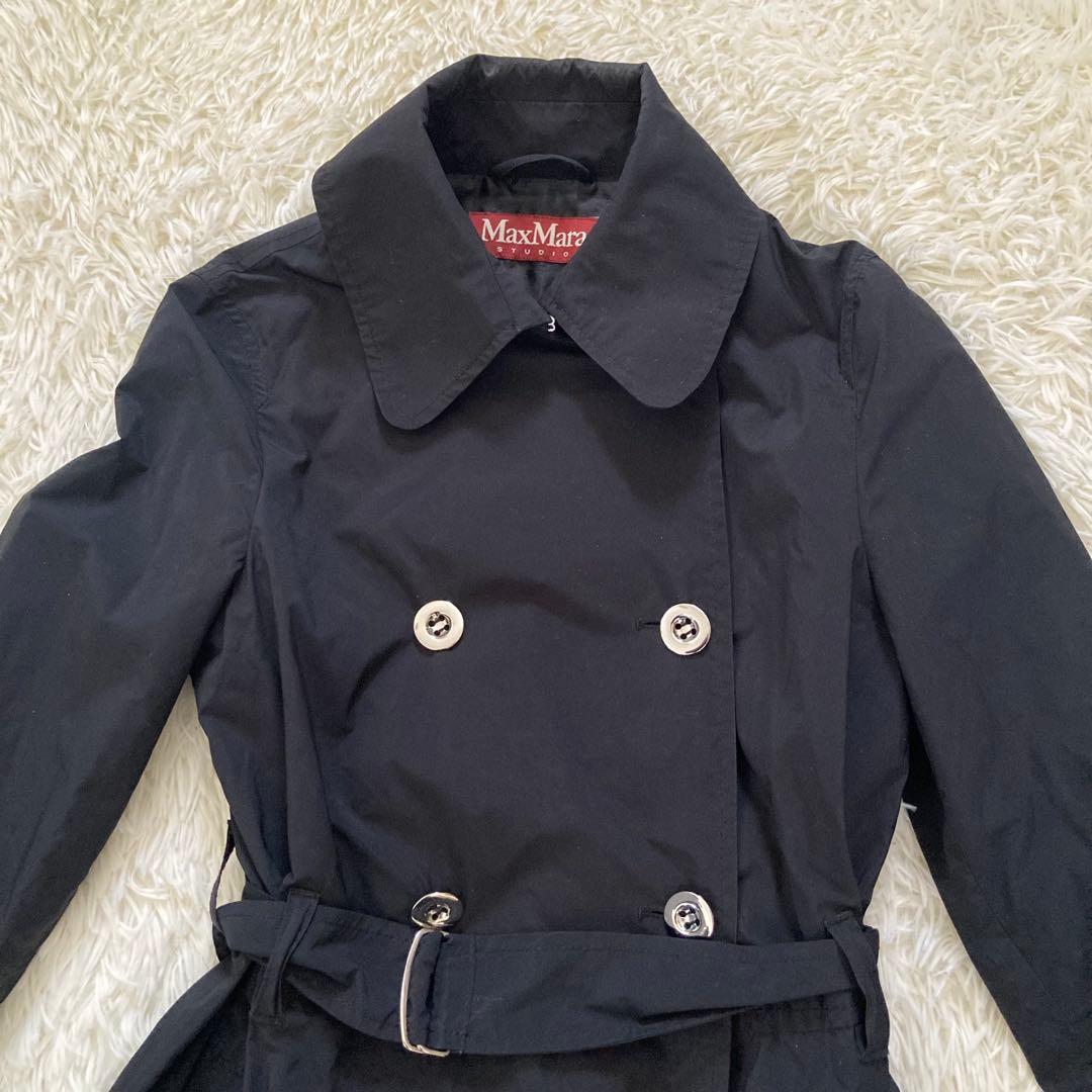 Max Mara STUDIO銀ボタンダブルブレスト　トレンチコート 36 黒