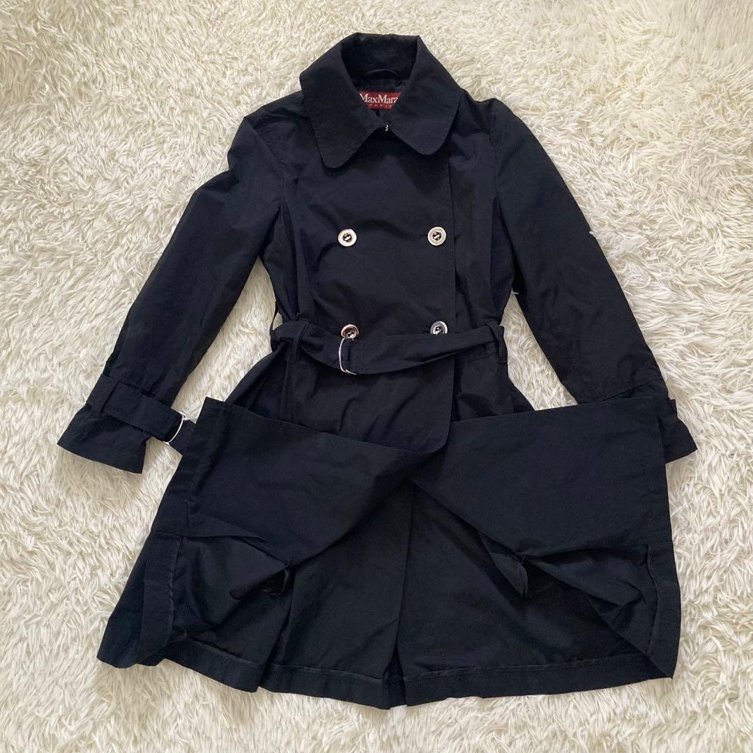 Max Mara STUDIO銀ボタンダブルブレスト　トレンチコート 36 黒