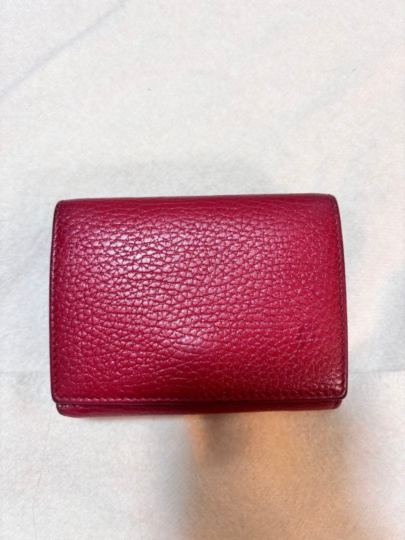 レザー 三つ折り財布 レッド