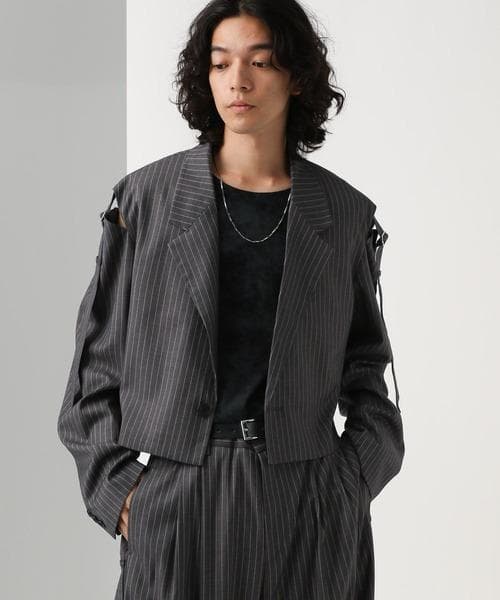 【美品】HARE　カットアウトベルトショートジャケット　グレー　テーラード