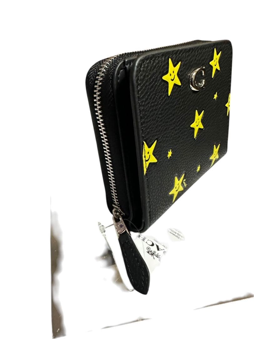 COACH 星柄 財布 ラウンドファスナー ブラック スター コーチ人気デザイン