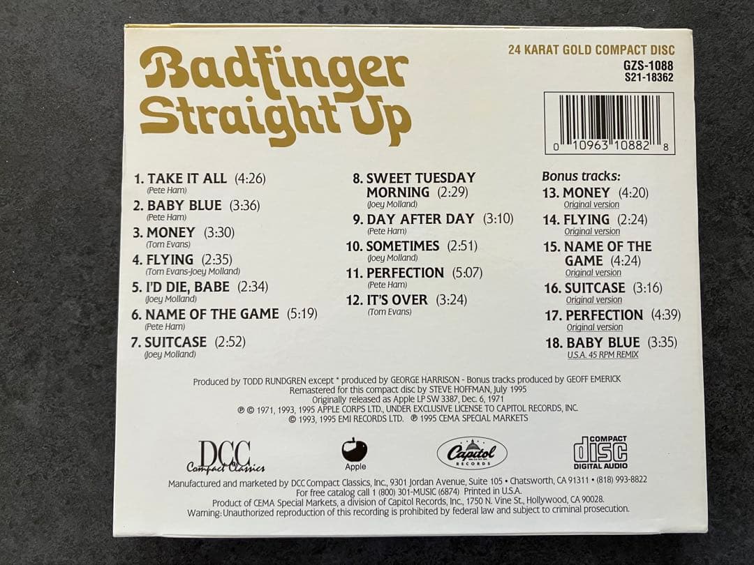 洋楽 Badfinger Straight Up 24K Gold Disc