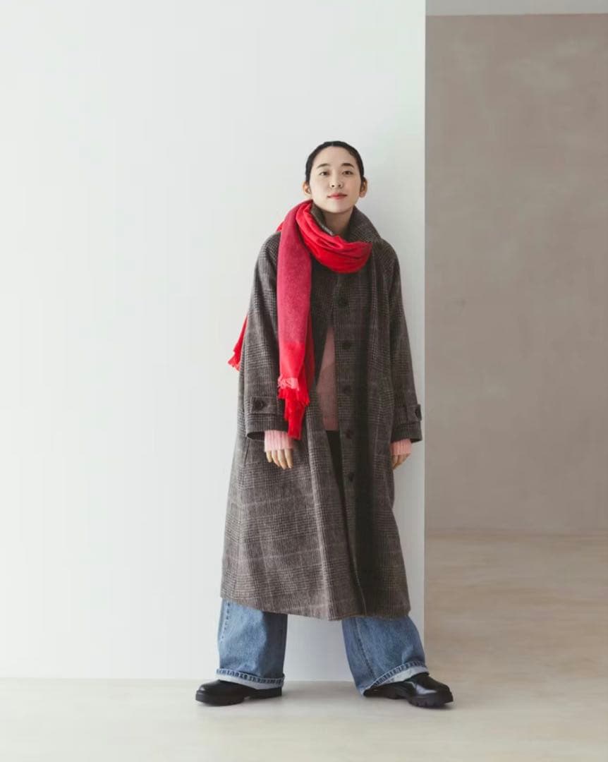 完売品　かろやかに揺れるウールロングコート /グレンチェック北欧、暮らしの道具店