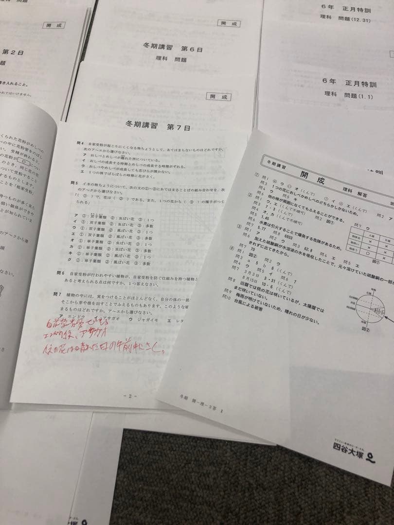 四谷大塚 開成への理科全14回/冬期/正月　2023年受験　学校別予習　中古