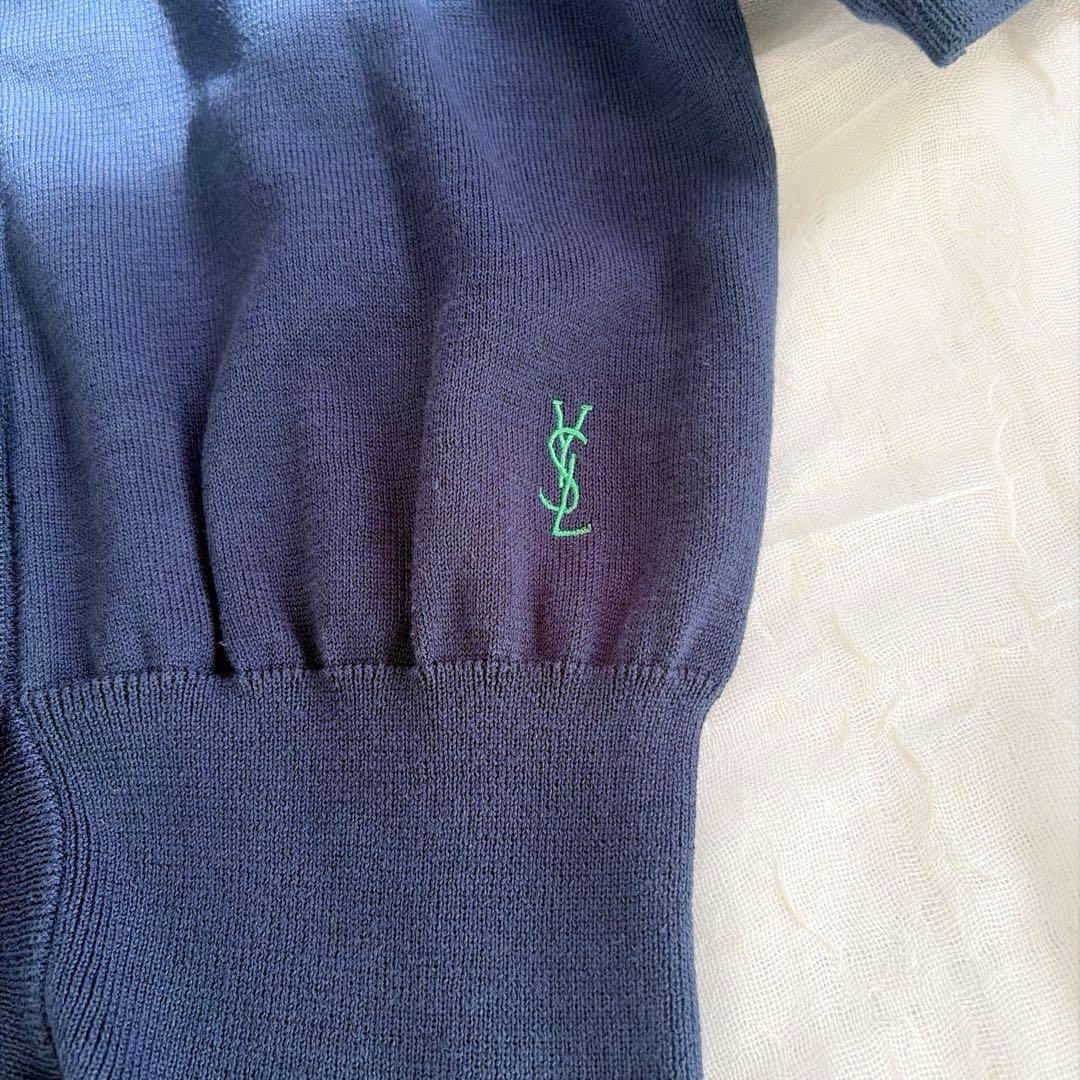 【イヴサンローラン】希少 上品 金ボタンニット ロゴ刺繍 コットン カーディガン