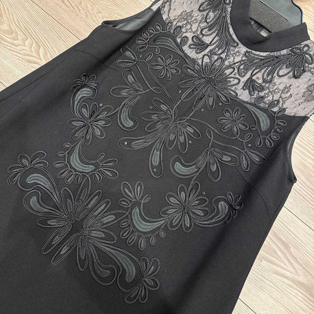 【美品】グレースコンチネンタル 刺繍入りブラック ワンピース ドレス　36