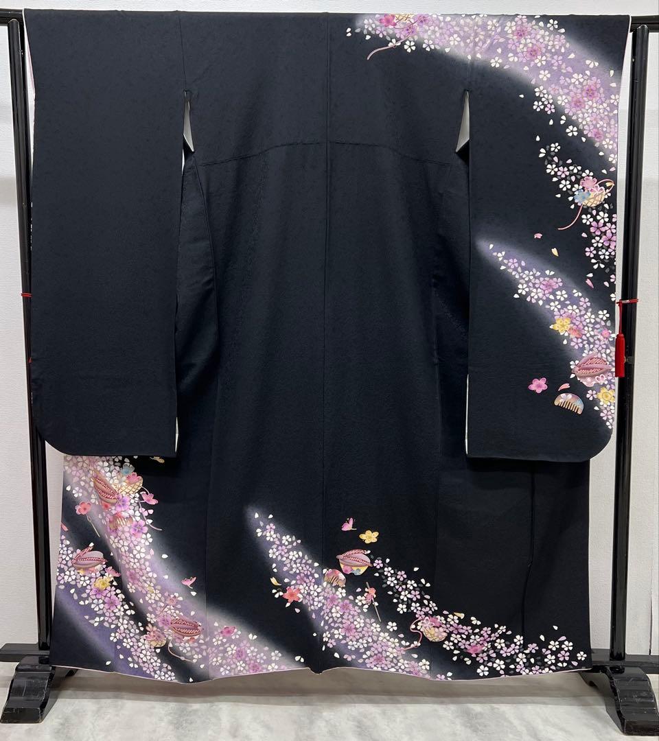 振り袖　フルセット　別誂長襦袢　成人式　金彩加工　刺繍入り　黒　刺繍半襟　803