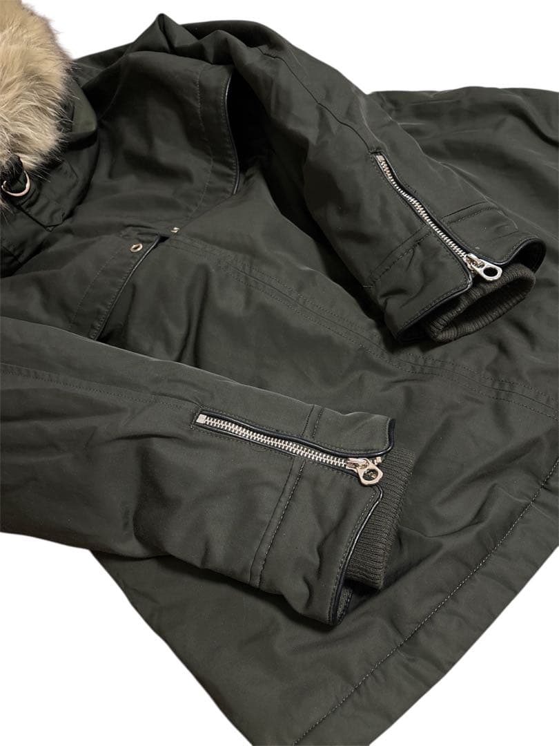 ZARA trf モッズコート カーキ ボア ファー　フード付 Lサイズ