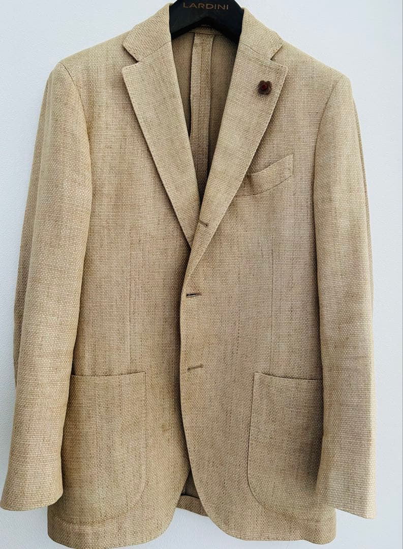 【3298】LARDINI ピン付きサイズ46ベージュテーラードジャケット