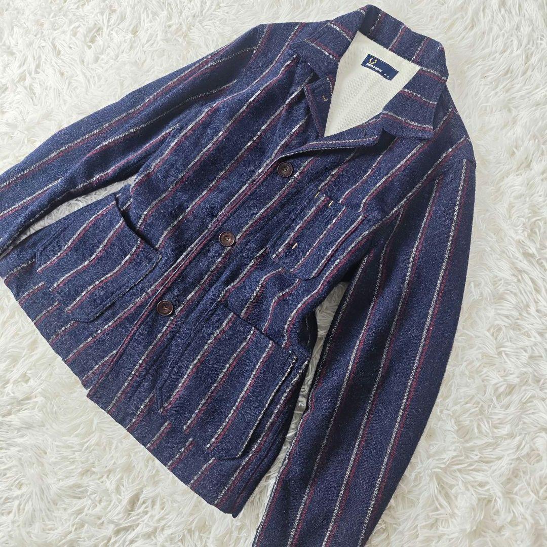【高級】FRED PERRY×MOON 英国製ウールシャツジャケット M 紺系