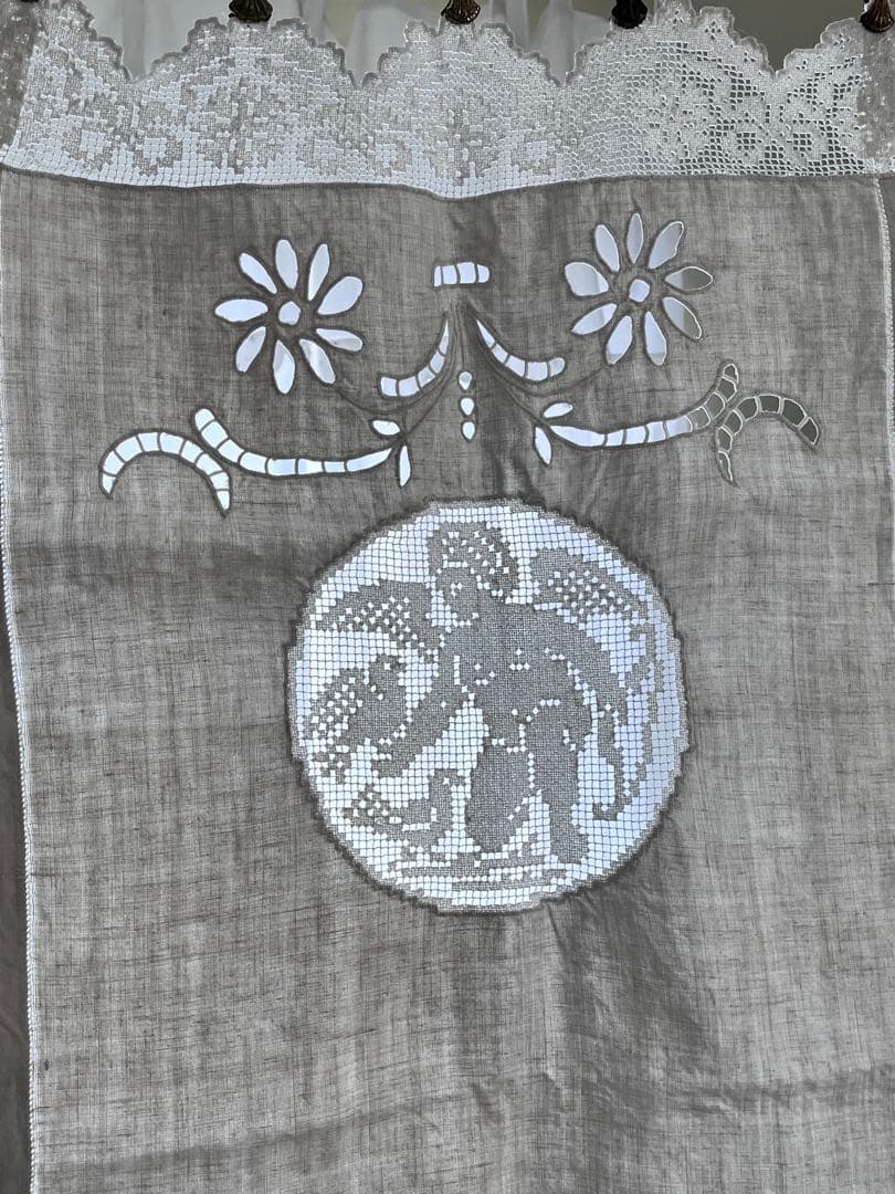 【美品】フランスアンティーク リシュリュー刺繍 天使のカーテンセット[3250]