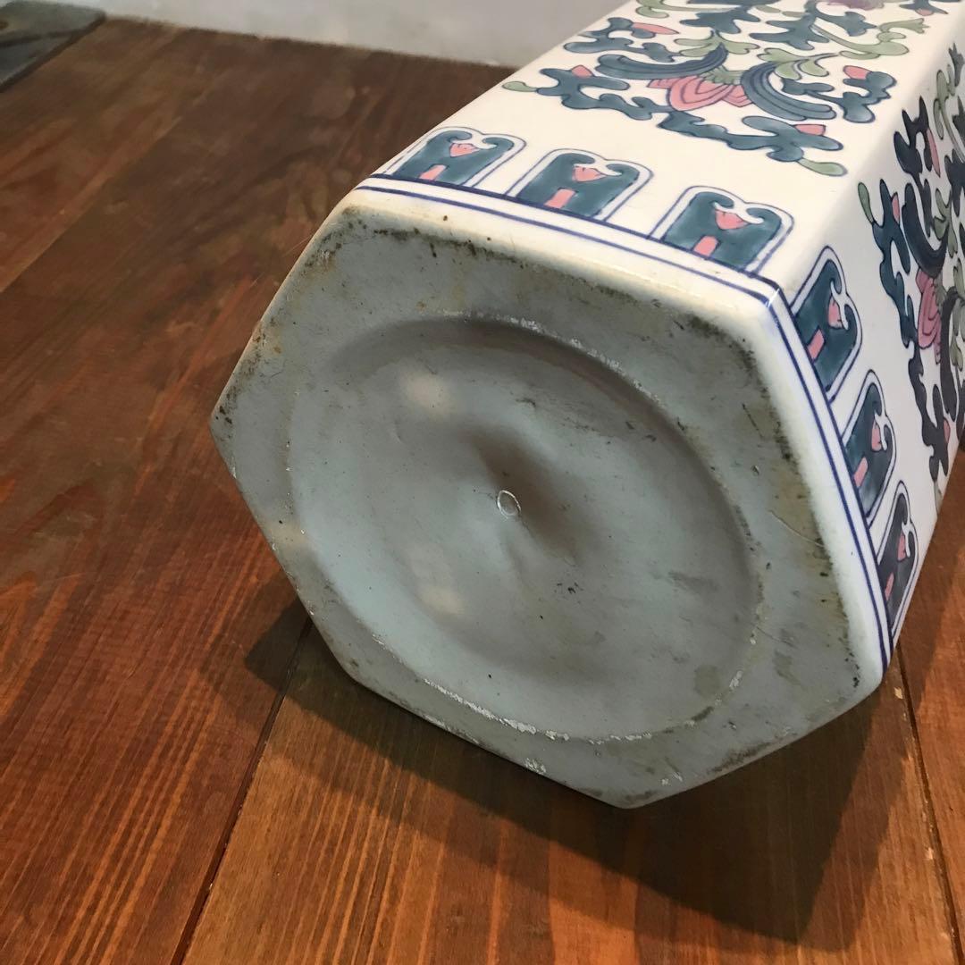 美品　陶器　傘立て　花柄　落ち着いた色合いと模様が素敵な　玄関先が華やかに