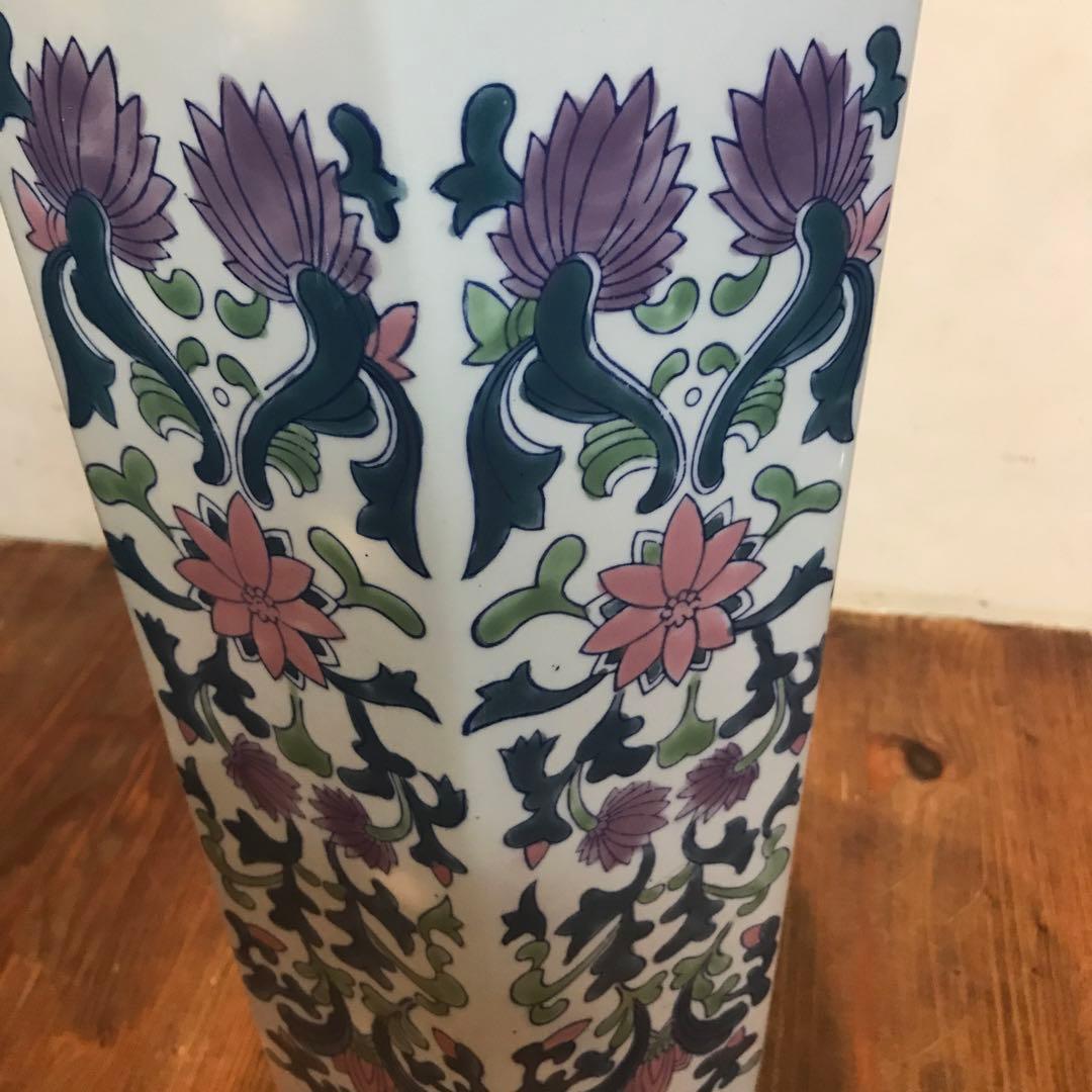 美品　陶器　傘立て　花柄　落ち着いた色合いと模様が素敵な　玄関先が華やかに