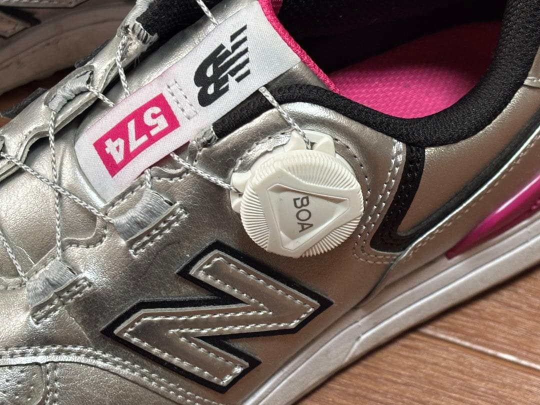 超美品！New Balance 574 ゴルフシューズ シルバー/ピンク23.5