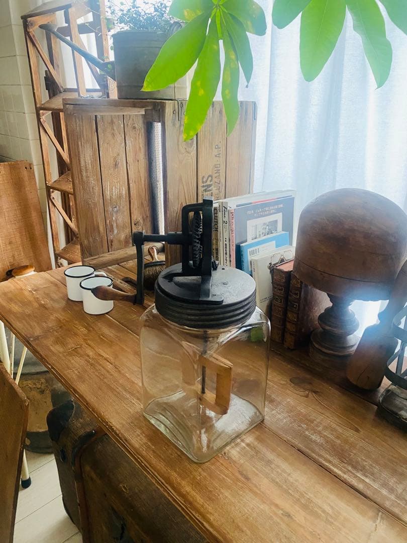 ヴィンテージ　バターチャーン ガラス　ビン　瓶　カフェ　キッチンアンティーク