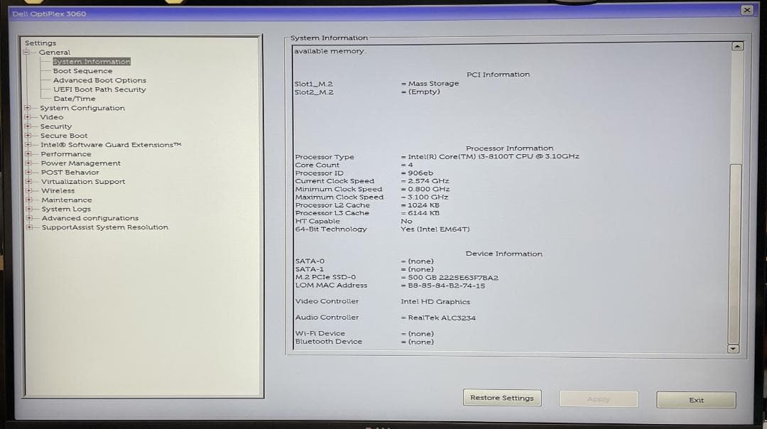 ミニPC DELL OptiPlex 3060 Micro i3/16GB/500GB