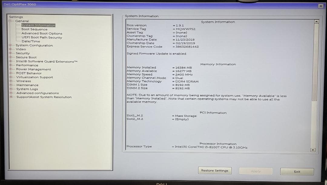 ミニPC DELL OptiPlex 3060 Micro i3/16GB/500GB
