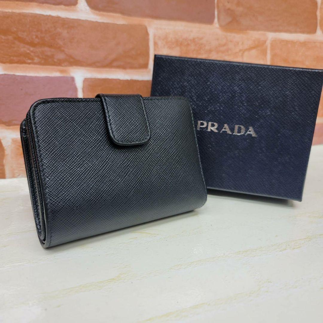 希少 美品PRADA☆鑑定済☆サフィアーノ 黒バイカラー プラダ財布