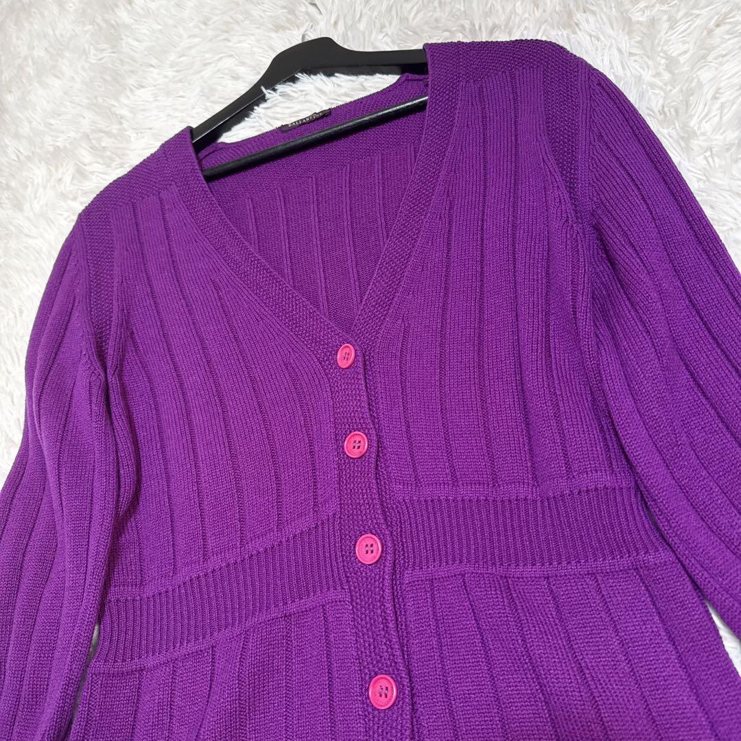 カシミヤ100%！ 極美品✨バランタイン リブカーディガン パープル 40号