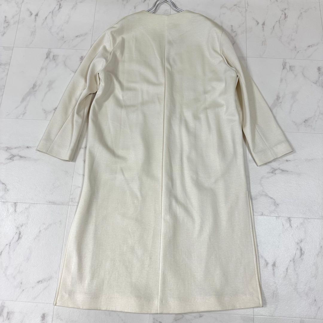 【美品】23区 ノーカラーコート Vネック アイボリー M相当 ロング丈