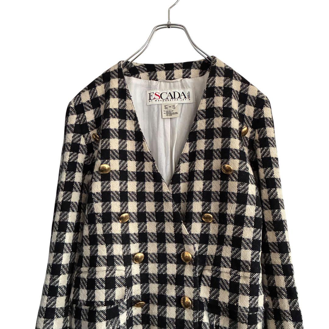 ESCADA 80s-90s シルク混 金ボタン チェック柄 ジャケット M相当