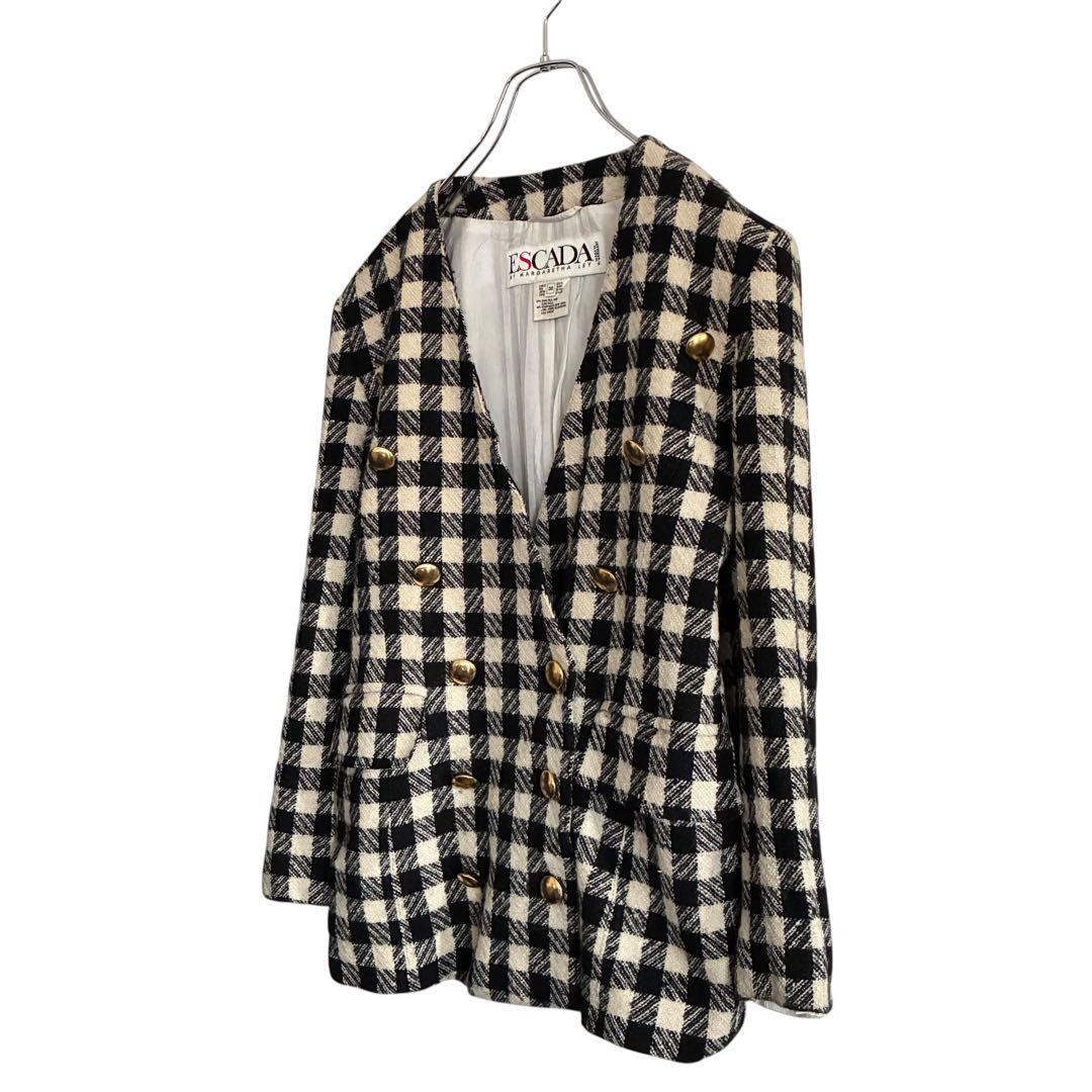 ESCADA 80s-90s シルク混 金ボタン チェック柄 ジャケット M相当