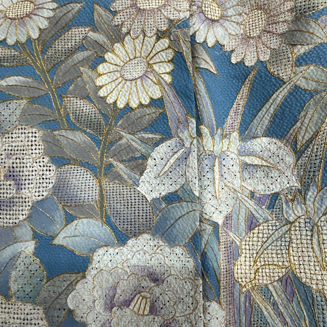 総刺繍 スワトウ刺繍 水色地 振袖 胴抜き