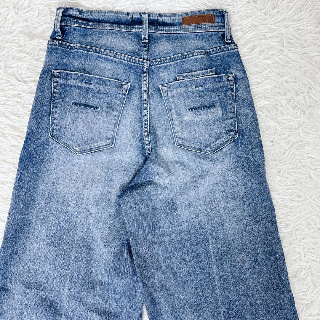 YANUK ワイドデニム 25 ハイウエスト カットオフ 現行　ストレッチ
