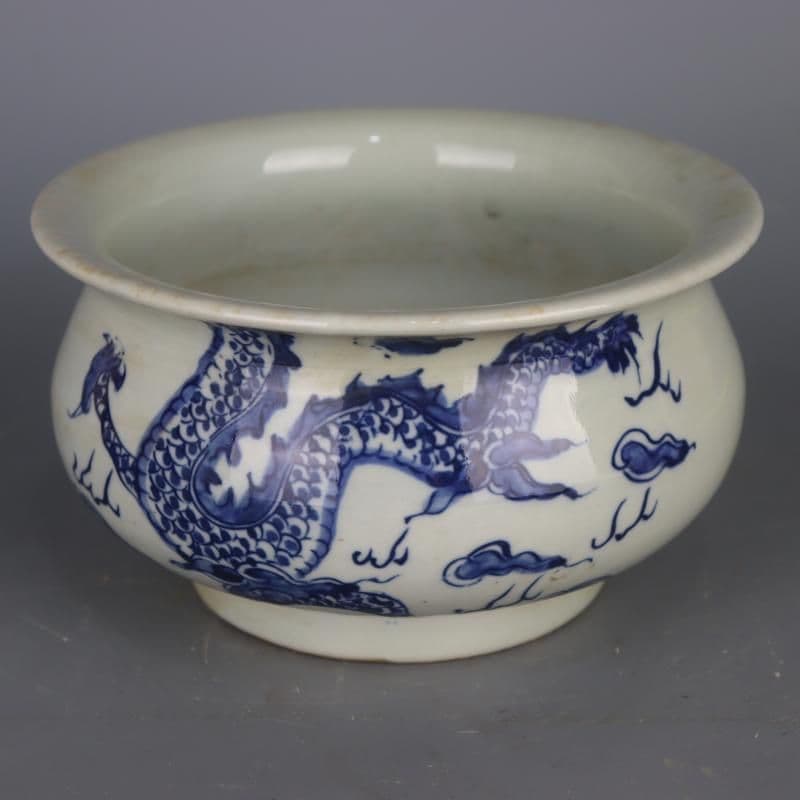 清康煕青花竜紋香炉 景徳鎮 陶磁器 装飾品 現代工芸品 美術品 置物