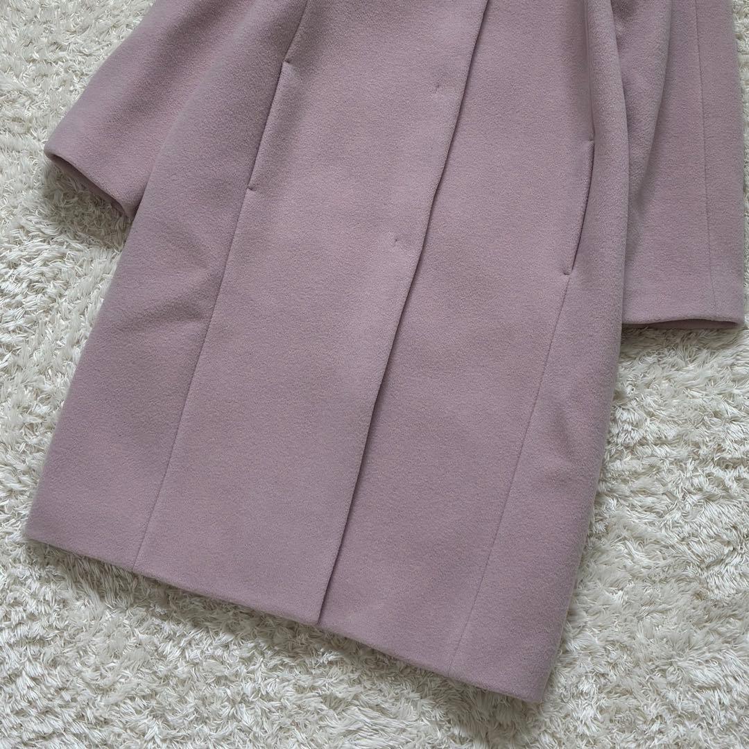 ANAYI アナイ ダブルビーバー クルーコート ノーカラー カシミヤ混 ピンク