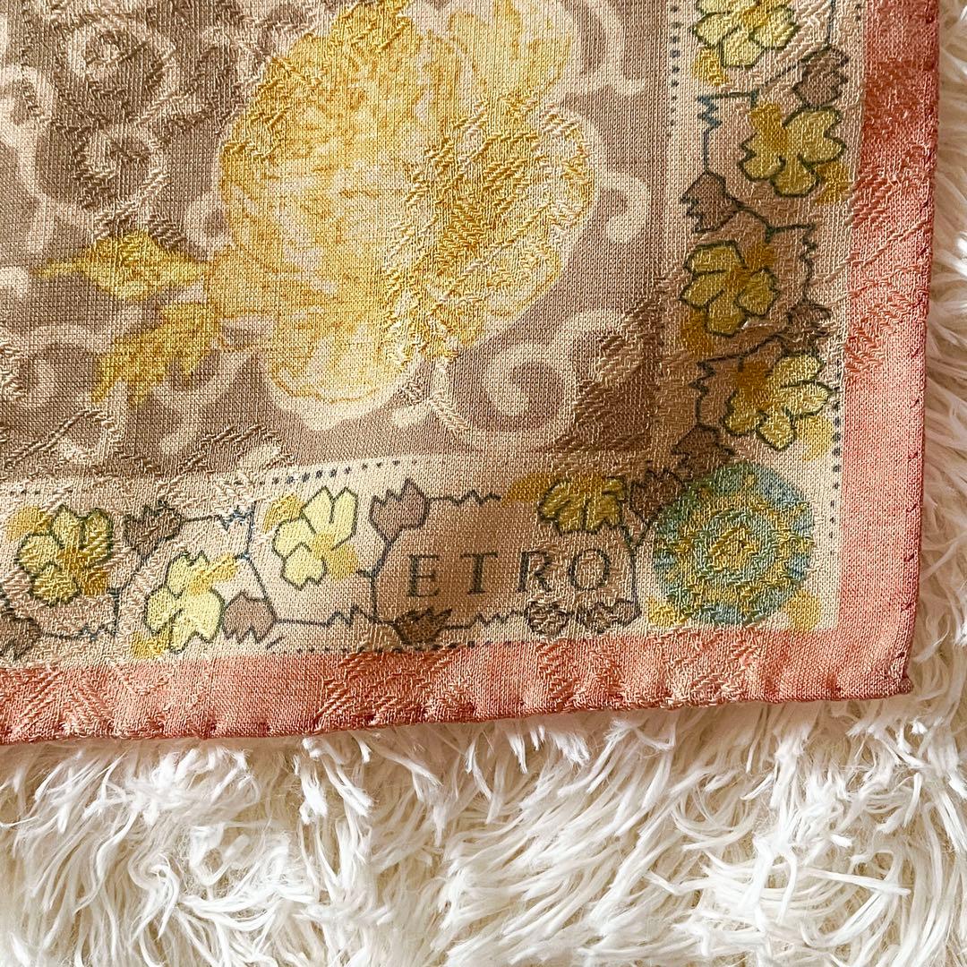 ⭐️SALE⭐ エトロ　ショール　ジャガード　ベージュ　牡丹　菊　シルク混ウール