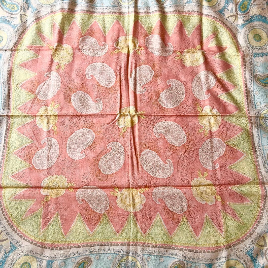 ⭐️SALE⭐ エトロ　ショール　ジャガード　ベージュ　牡丹　菊　シルク混ウール