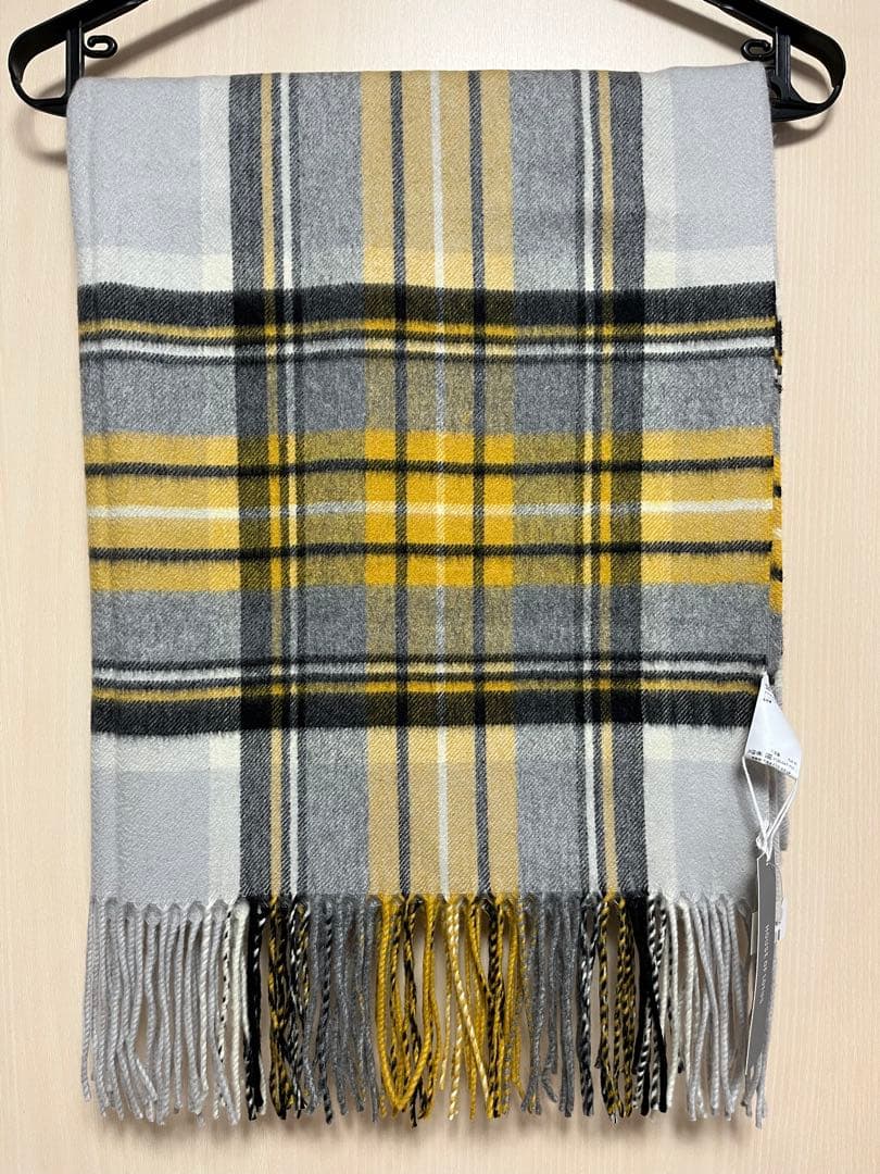 値下げ❣️【新品】HOUSEOFLOTUSチェック柄ストール グレー イエロー大判