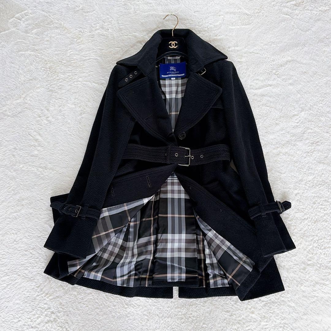 クリーニングタグ付き✨【バーバリーブルーレーベル】アンゴラウールコート 40 黒