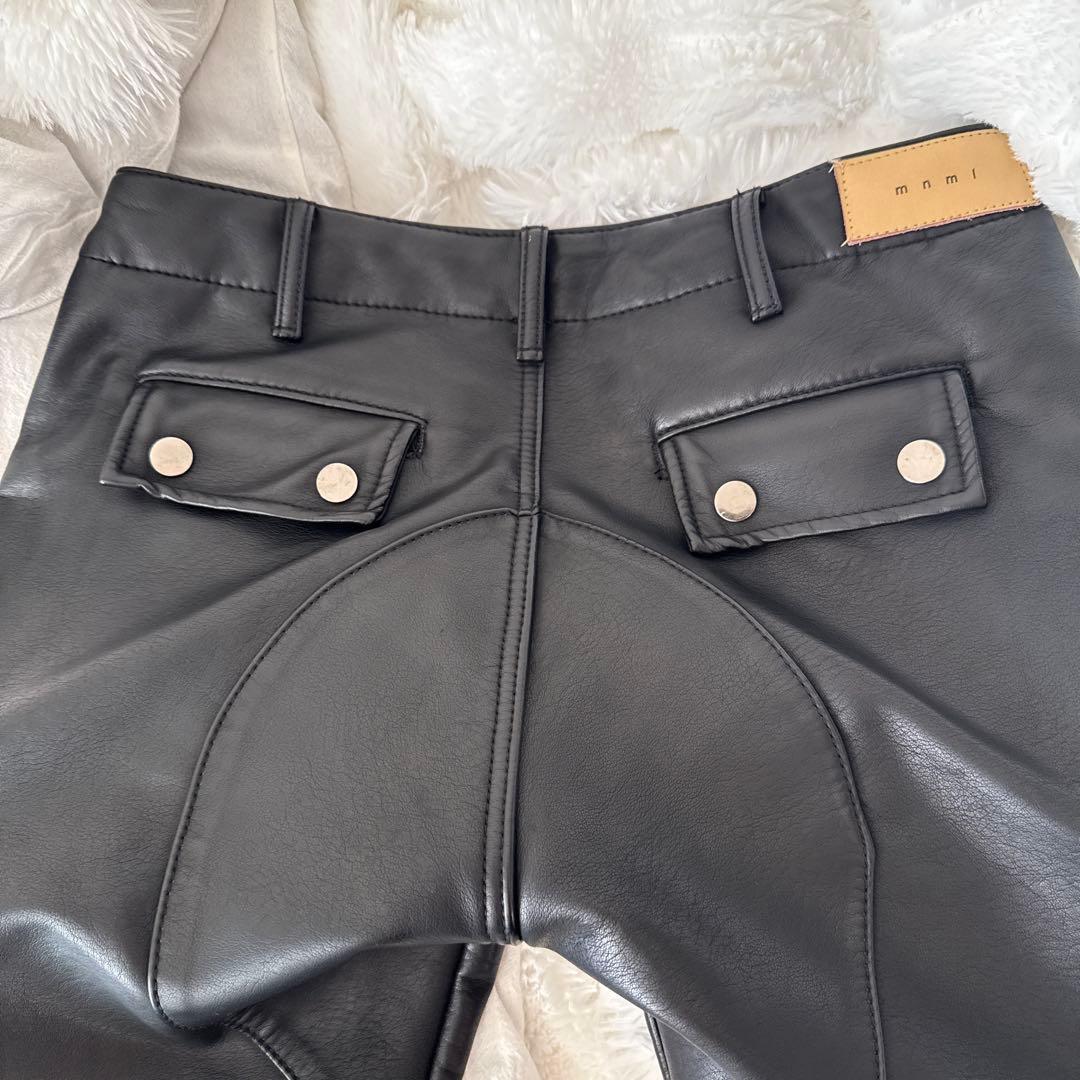 mnml ブラック レザー カーゴパンツ