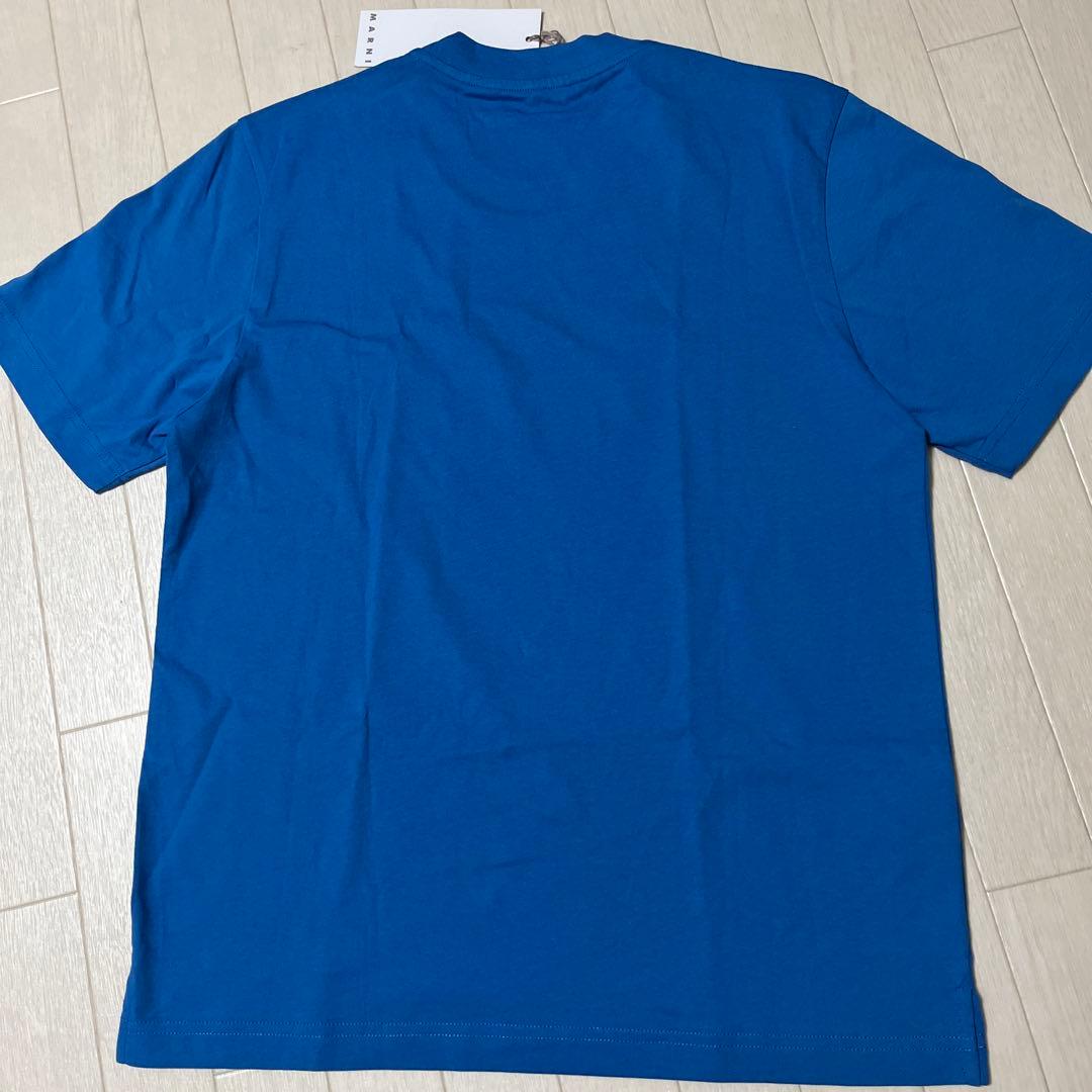 美品　MARNI ロゴ刺繍　ブルー Tシャツ