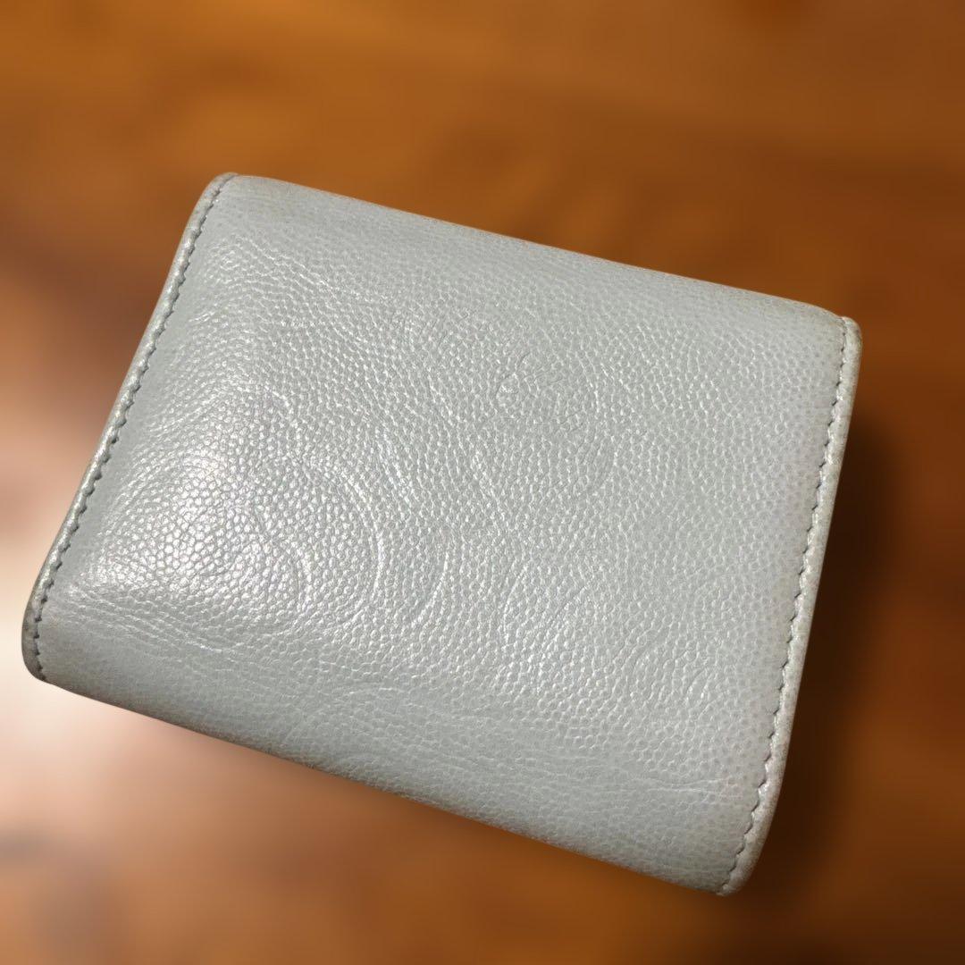 CHANEL グレー 三つ折り財布　水色