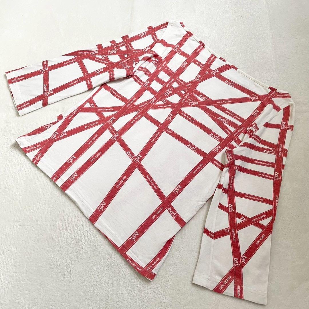 エルメス　ボルデュック　Tシャツ　七分袖　S リボン　赤