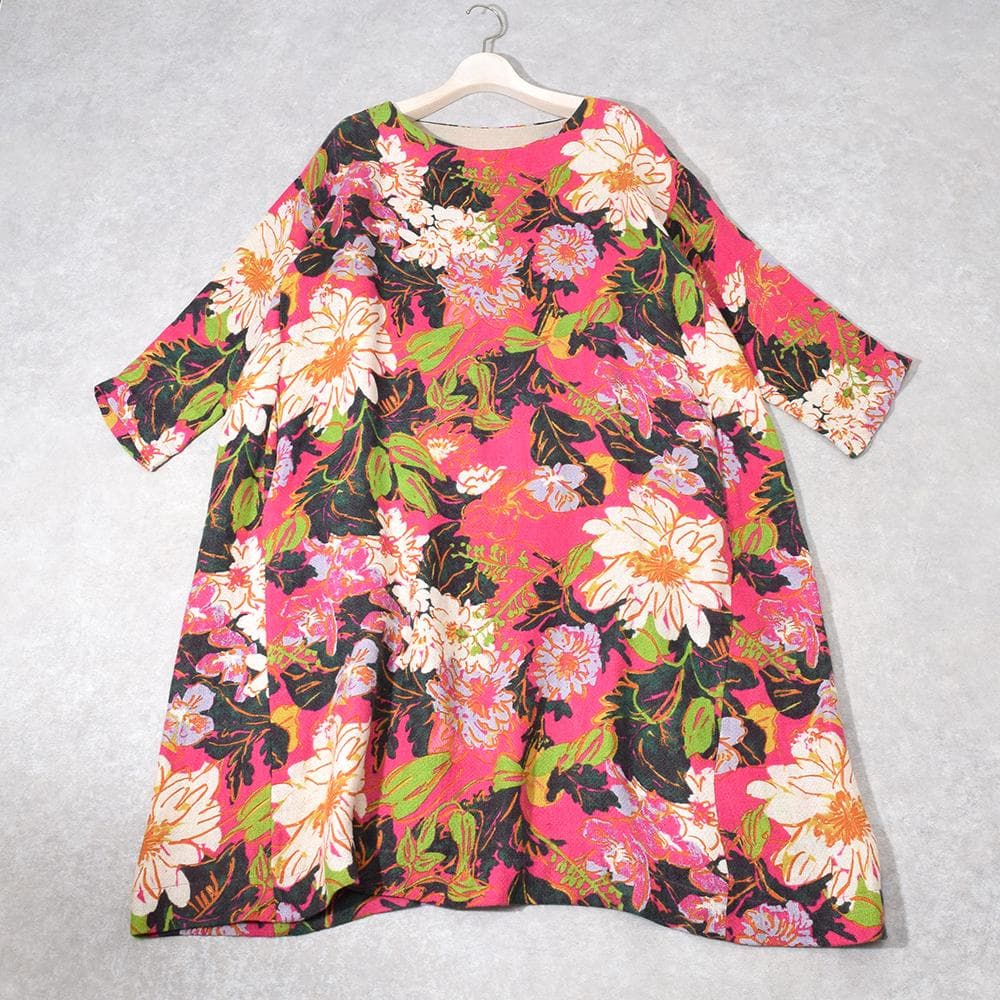 45R コットン リネン 二重織 フラワー 馬比古 DRESS ワンピース 花柄