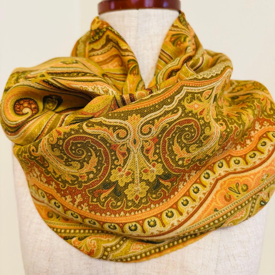 ETRO 大判ストール 上品ペイズリー ウールシルク