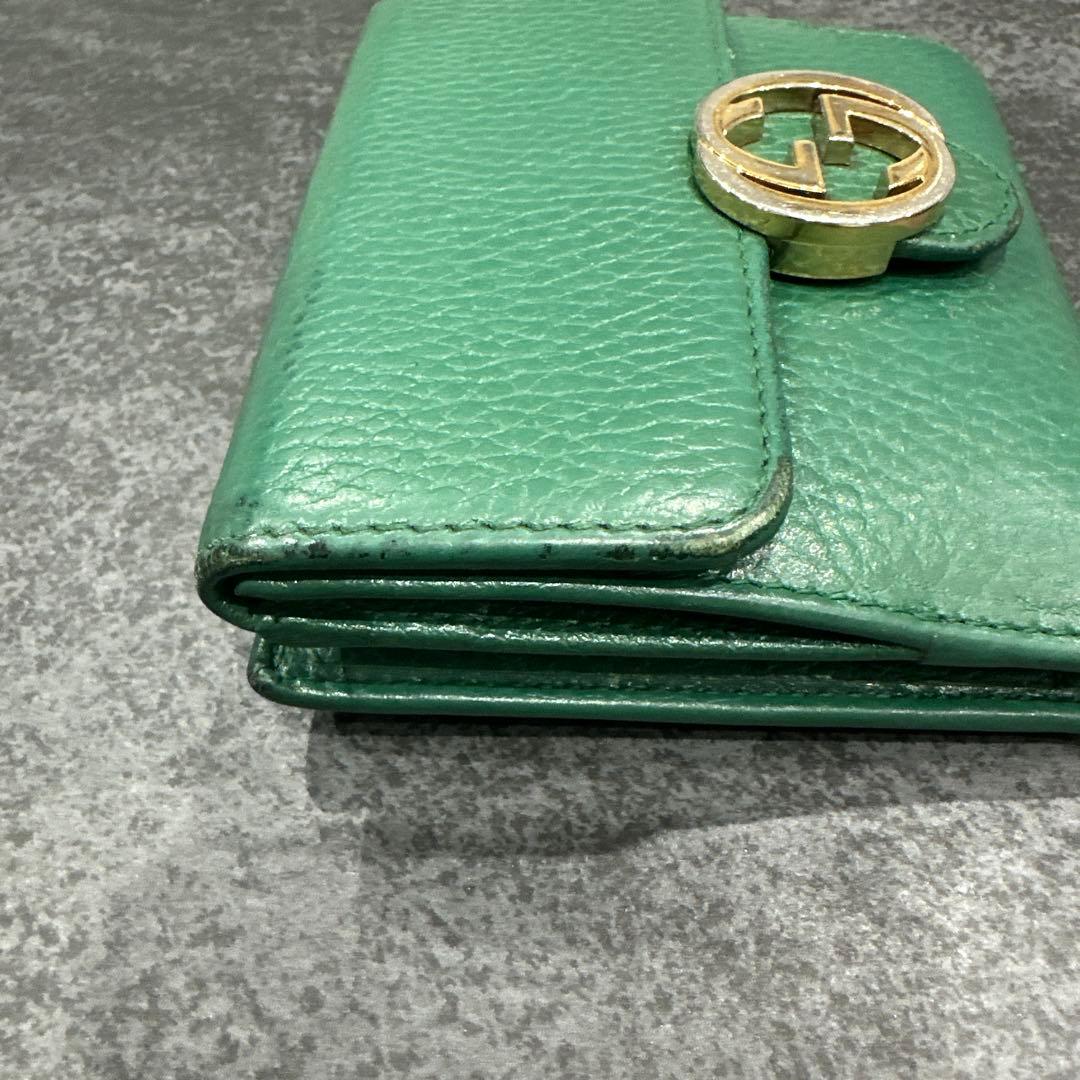 GUCCI グッチ GG インターロッキング 二つ折り財布 グリーン
