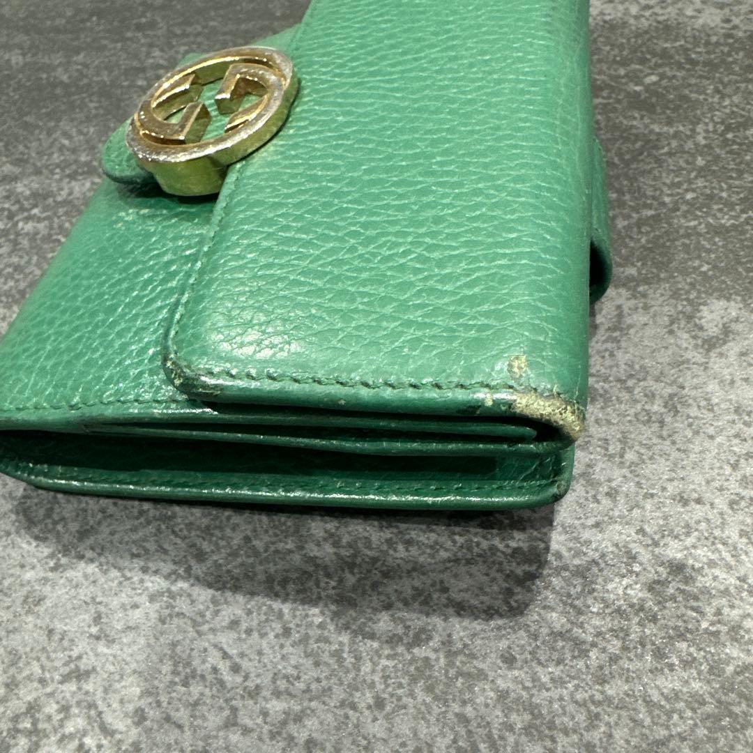 GUCCI グッチ GG インターロッキング 二つ折り財布 グリーン